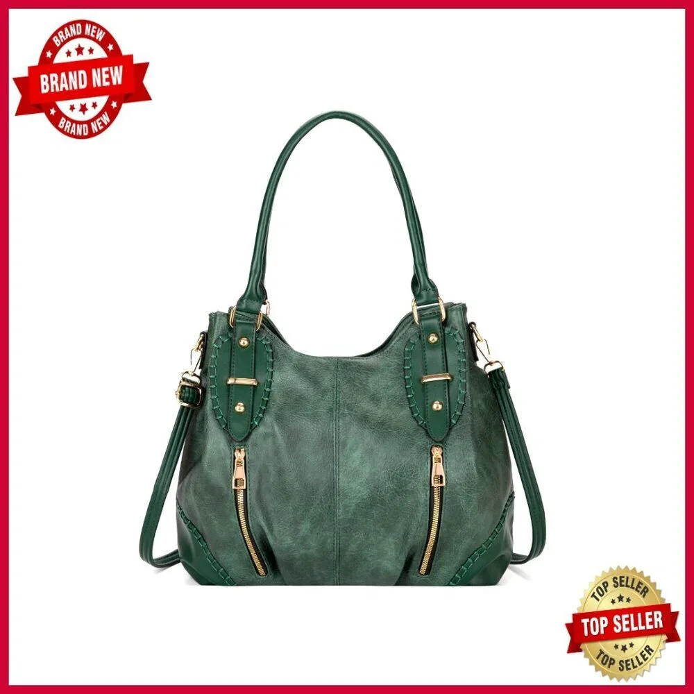 Large Vintage Leather Tote Hobo Shoulder Bag with Adjustable Strap